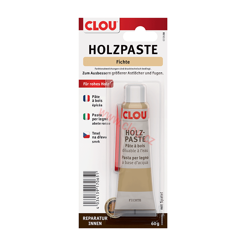 Tmel na dřevo CLOU Holzpaste vodou ředitelný tuba 60g, smrk