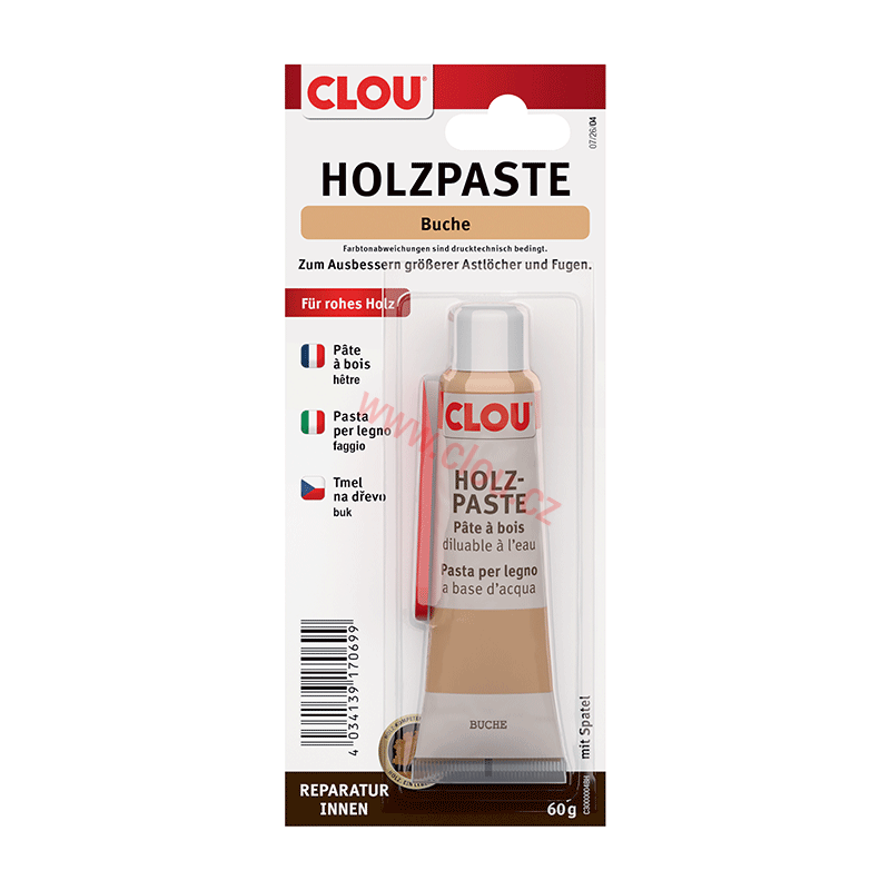 Tmel na dřevo CLOU Holzpaste vodou ředitelný tuba 60g, buk