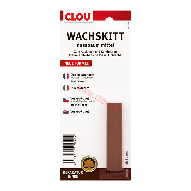 Voskový tmel CLOU Wachskitt, blistr, 2208 Ořech střední