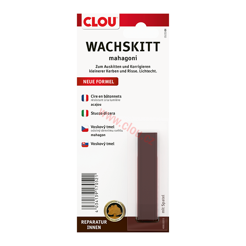 Voskový tmel CLOU Wachskitt, blistr, 2213 Mahagon
