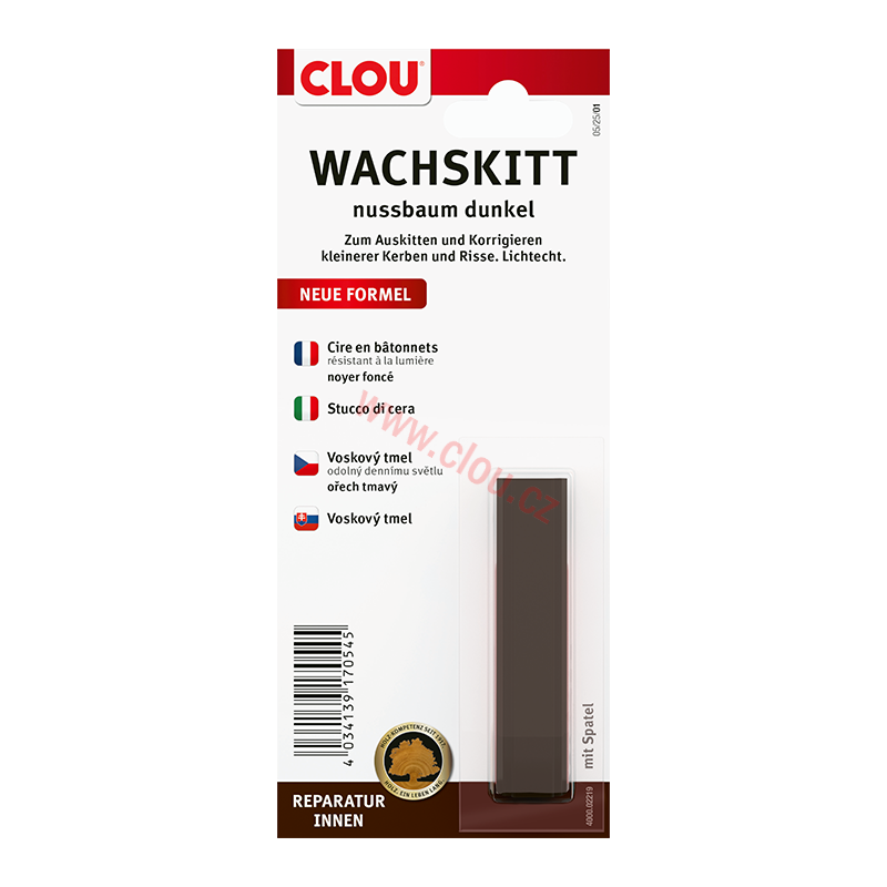 Voskový tmel CLOU Wachskitt, blistr, 2219 Ořech tmavý