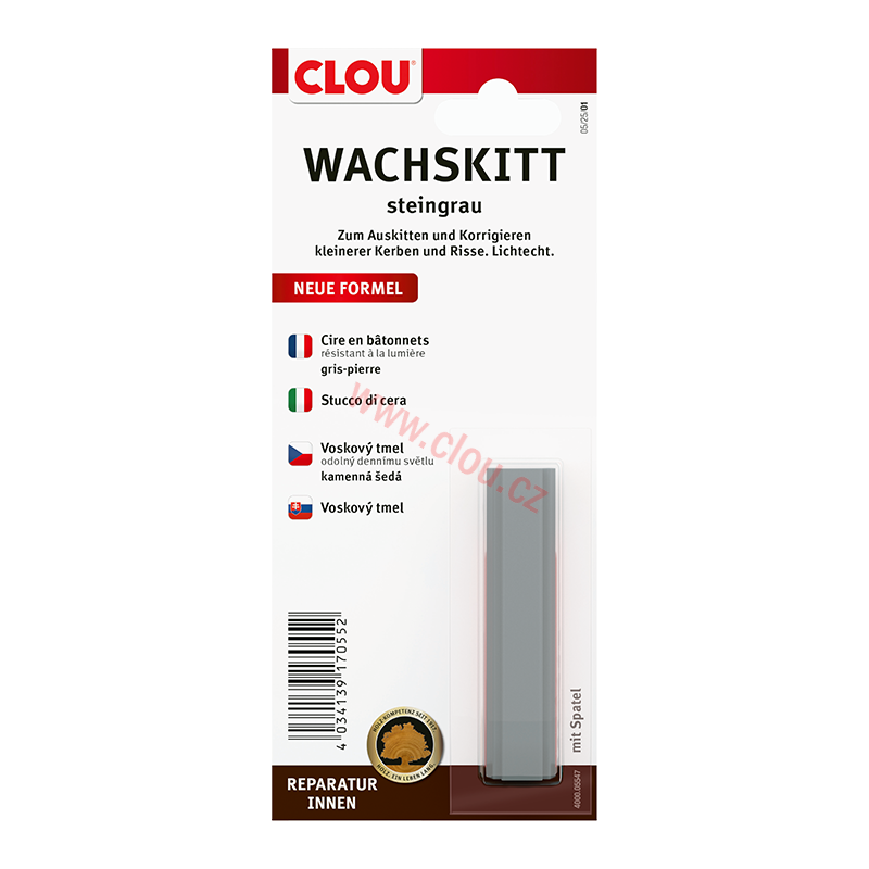 Voskový tmel CLOU Wachskitt, blistr, 5547 Kamenná šedá, RAL 7030