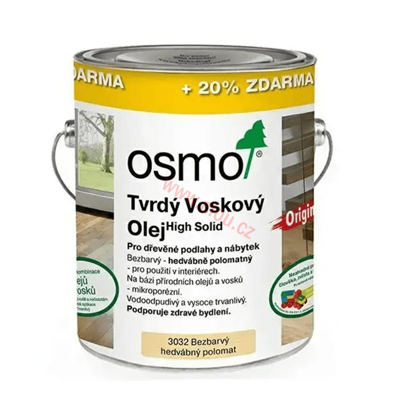 OSMO Tvrdý voskový olej Original 3032 Bezbarvý hedvábný polomat 3l (za cenu 2,5l balení)