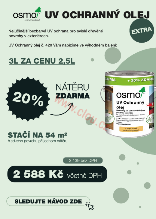 OSMO 420 UV Ochranný olej EXTRA s OCHRANOU NÁTĚRU 3l bezbarvý (za cenu 2,5l balení)