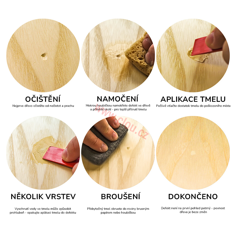 NOVÝ OBAL - PŮVODNÍ CLOU RECEPTURA Tmel na dřevo Holzpaste vodou ředitelný 250g, různé odstíny