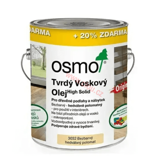 OSMO Tvrdý voskový olej Original 3032 Bezbarvý hedvábný polomat 3l (za cenu 2,5l balení)
